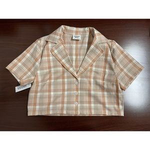 Aritzia Sunday Best Tuesday Shirt - BEIGE/ORANGE - Size 2XS - NWT